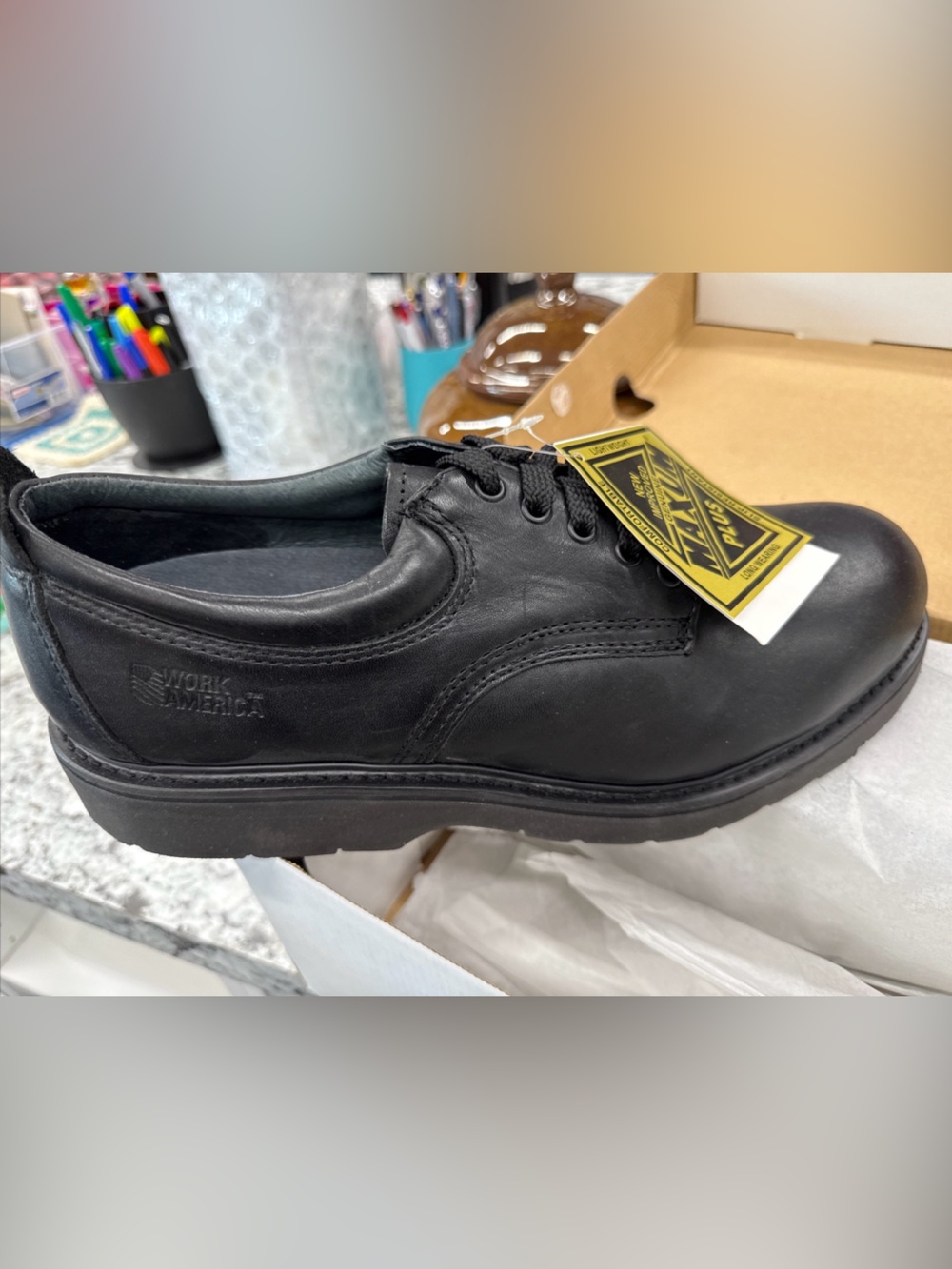 Work America Non-Marking Oil Resistant Responder Black Leather Men’s Shoe 13D